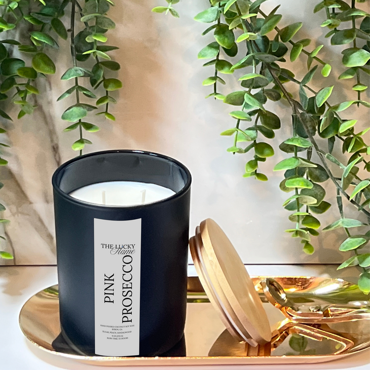 Pink Prosecco Candle – Peach, Sugar & Sandalwood | Sweet & Sophisticated Coconut Soy Wax 9 oz