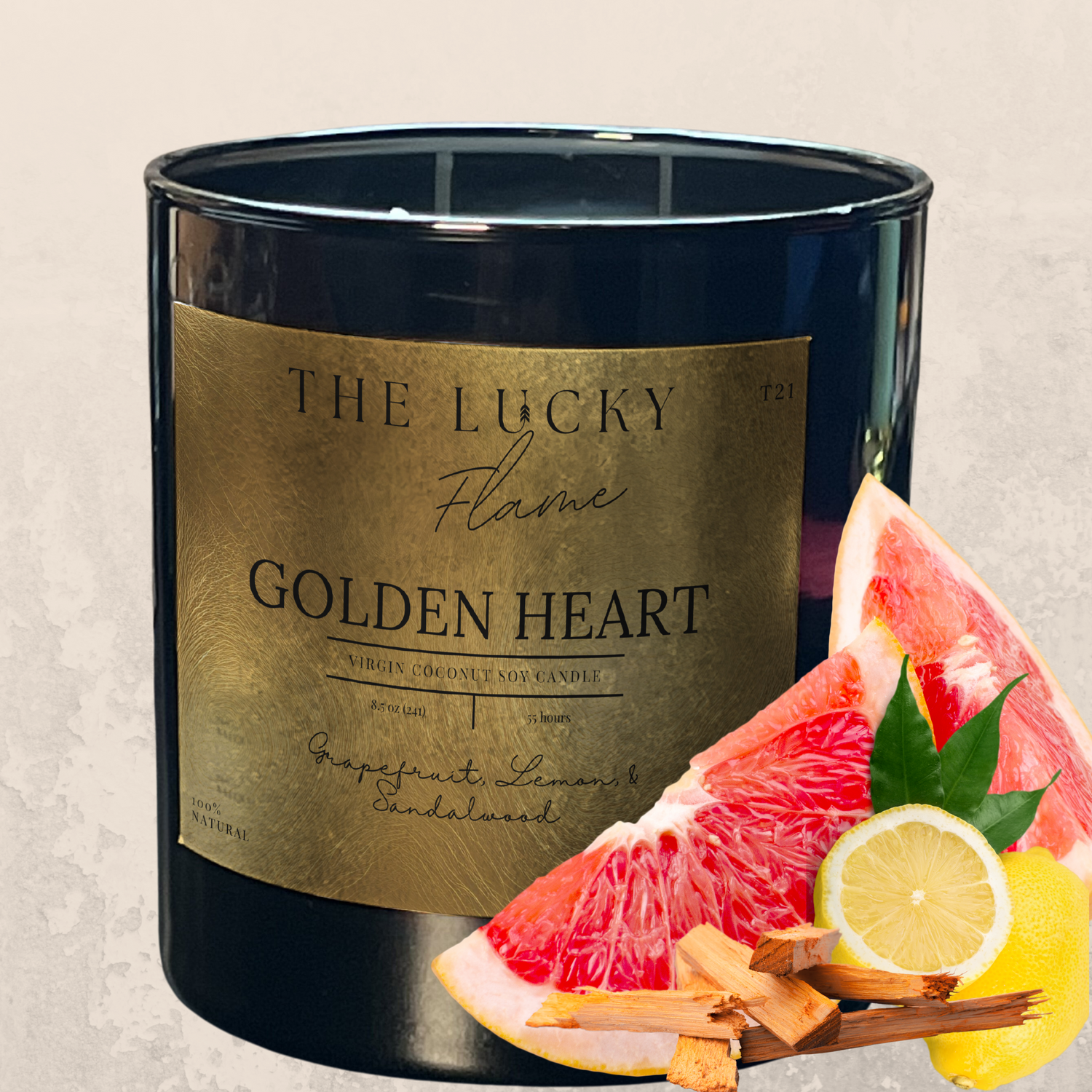 Golden Heart Candle - Extra Lucky Down Syndrome Collection | Refreshing Blood Orange, Matcha & Bergamot Scent - The Lucky Flame