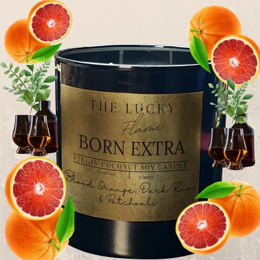 Born Extra Candle - Extra Lucky Collection | Luxurious Blood Orange, Peach, Dark Rum & Patchouli Scent - The Lucky Flame