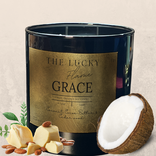 Grace Candle - Extra Lucky Down Syndrome Collection | Warm Coconut, Cocoa Butter & Cedar Wood Scent - The Lucky Flame