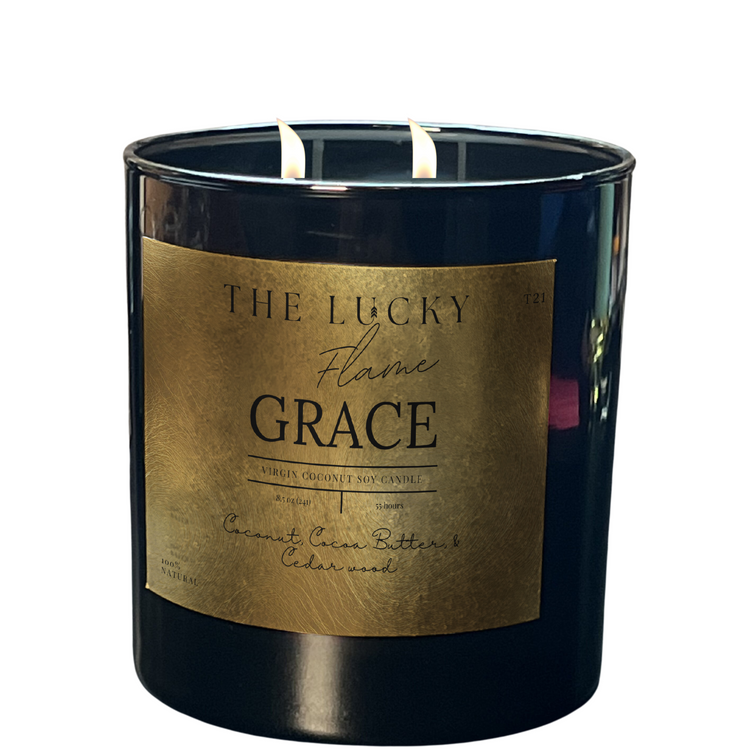 Grace Candle - Extra Lucky Down Syndrome Collection | Warm Coconut, Cocoa Butter & Cedar Wood Scent - The Lucky Flame