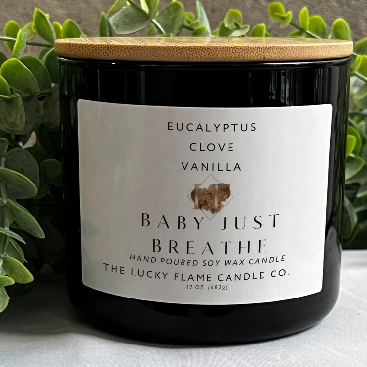 Baby Just Breathe Candle - Virgin Coconut Soy Wax | Refreshing & Soothing Scent in 3 Sizes - The Lucky Flame