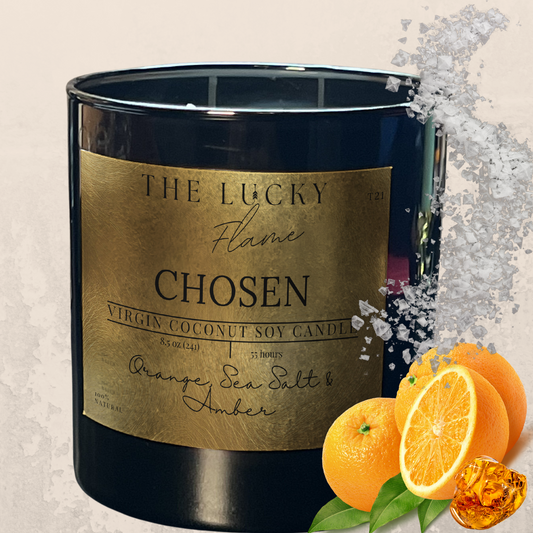 Chosen Candle - Extra Lucky Down Syndrome Collection | Warm Orange, Sea Salt, & Amber Scent - The Lucky Flame