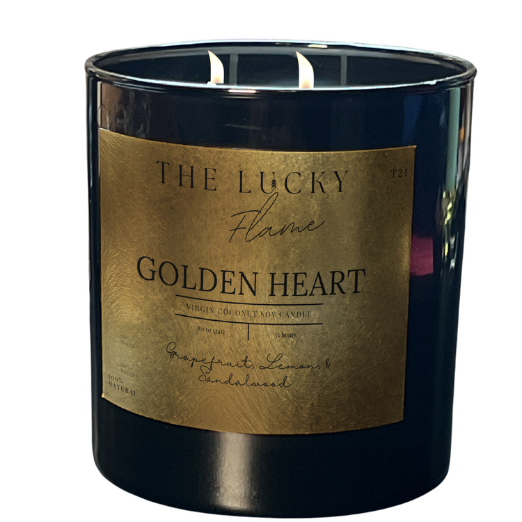 Golden Heart Candle - Extra Lucky Down Syndrome Collection | Refreshing Blood Orange, Matcha & Bergamot Scent - The Lucky Flame