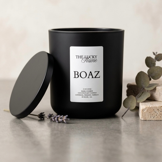 Boaz Lavender & Sandalwood Coconut Soy Candle – Calm & Masculine