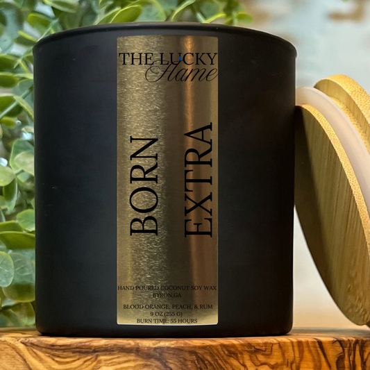 Born Extra Candle – Bold Citrus & Peach with Dark Rum & Patchouli | 9 oz Luxury Coconut Soy