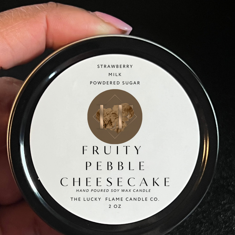 Fruity Pebbles Cheesecake Candle - Virgin Coconut Soy Wax | Nostalgic & Luxurious Scent in 3 Sizes - The Lucky Flame