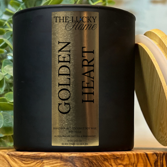 Golden Heart Candle – Blood Orange, Matcha & Bergamot | 9 oz Double Wick Luxury Coconut Soy